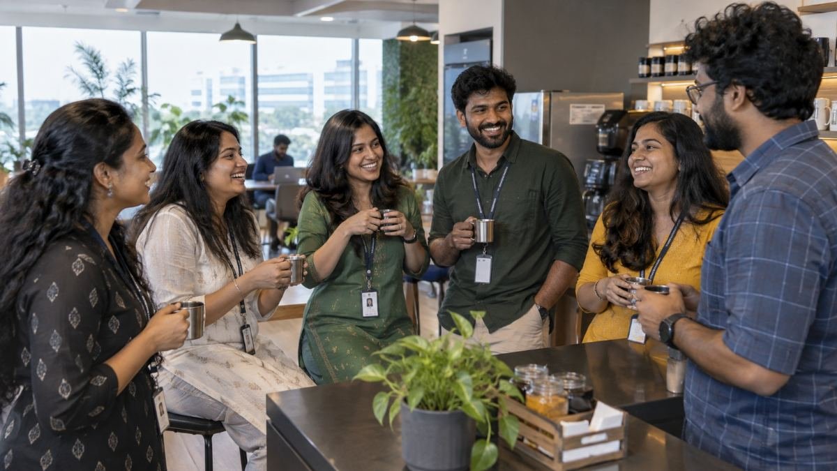 Team coffee break at Content Factory, Chennai