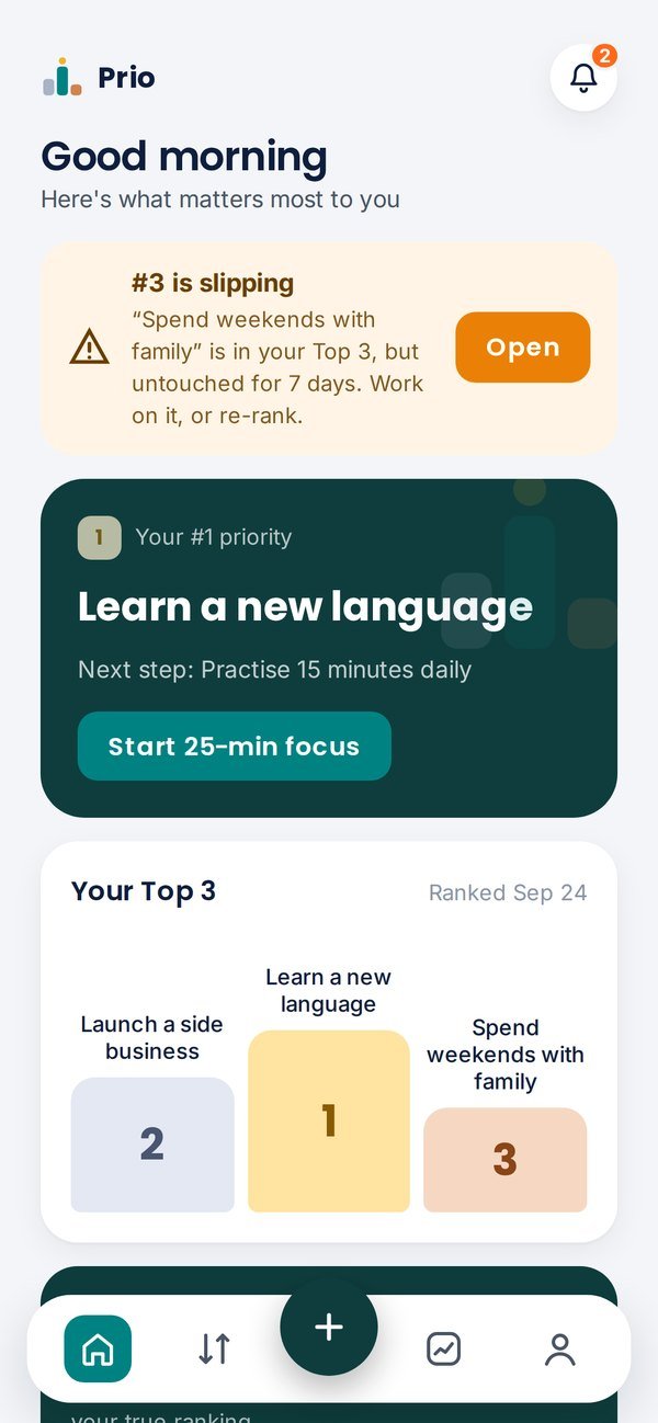Prio home screen